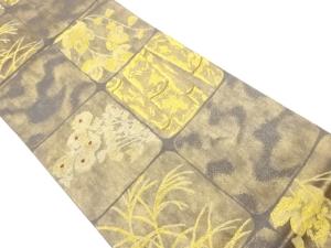 色紙に草花模様織出し袋帯